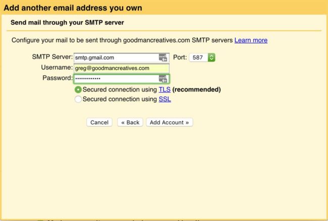 SMTP server setup for sending Gsuite email through gmail