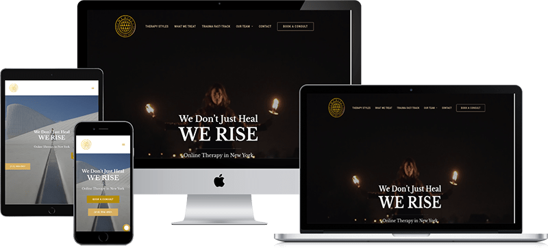 A sample of a custom therapist website design project for We Rise NYC Counseling