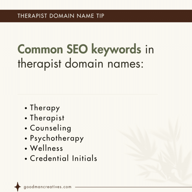 Common SEO keywords in therapist domain names: