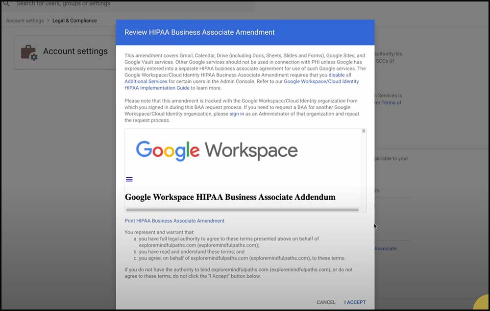HIPAA BAA for gmail