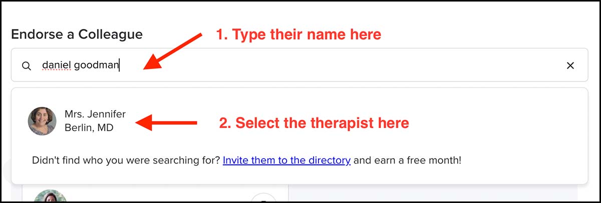 Where is the endorsement vouch feature on psycholgoy today - screenshot walkthrough