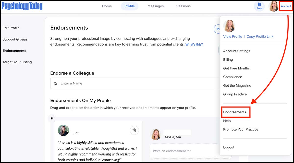 How to endorse someone on Psychology Today