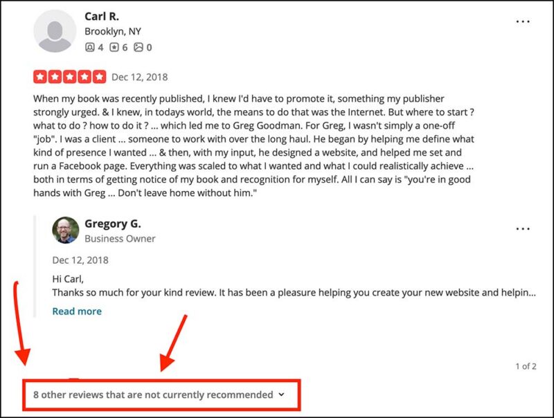 Hidden not recommended yelp reviews