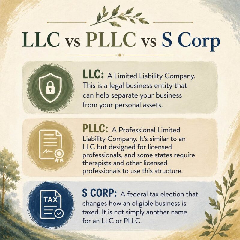 LLC vs PLLC vs S Corp for therapists